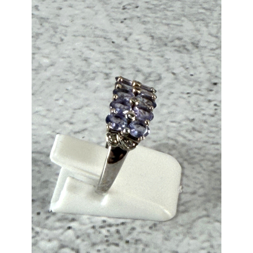14k White Gold Purple Glass with Diamonds Ring size 5 - Picture 3 of 10